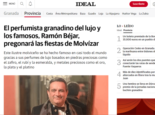 The Grenadian perfumer of luxury and celebrities, Ramón Béjar, will proclaim the festivities of Molvízar